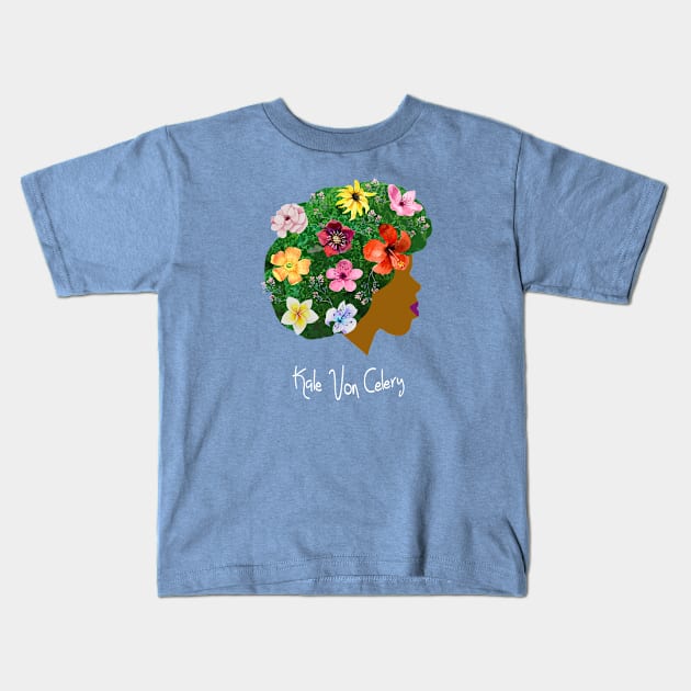 Kale Von Celery Floral Afro Kids T-Shirt by Kale Von Celery